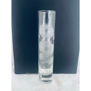 Vintage Schmid Etched Glass Sunflower Bud Vase 7" Tube Cylindrical Weighted Bott